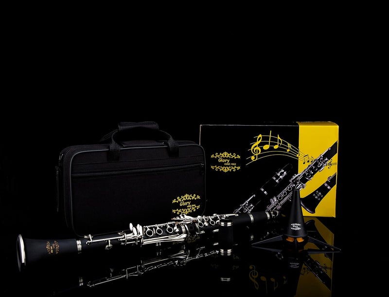 Glory GLY-PBK Professional Ebonite Bb Clarinet with 10 Reeds, Stand, Hard Case, Cleaning Cloth, Cork grease, Mouthpiece Brush and Pad Brush, Black - Image 2